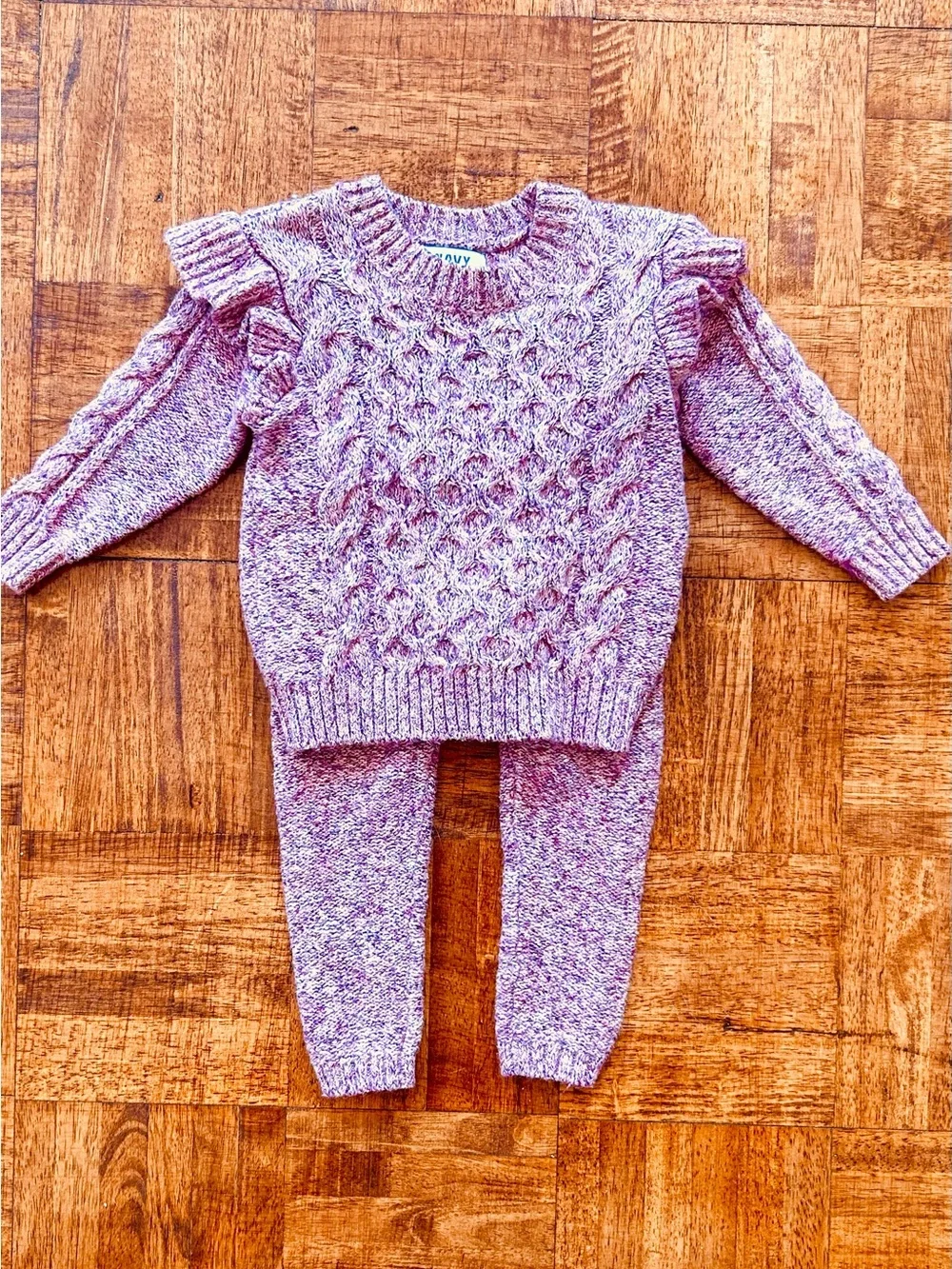 Old Navy Baby 6 to 9 Months Marled Lavender Knit Sweater & Jogger Leggings Set